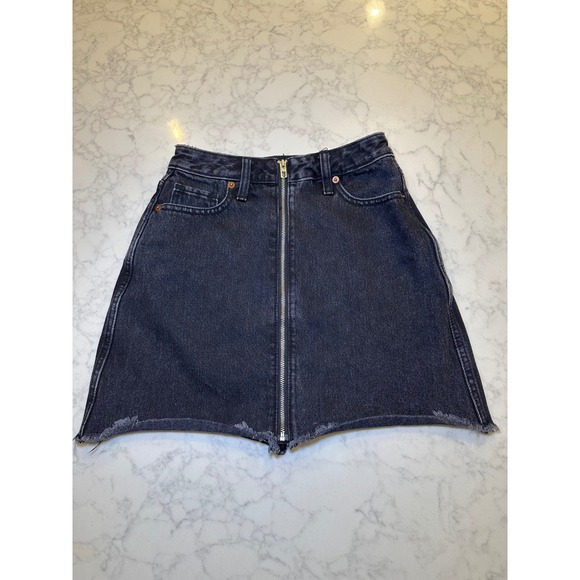 Abercrombie Zoe Natural Rise Vintage A-Line Skirt Black Denim Zipper Size 24 00 - Picture 1 of 6